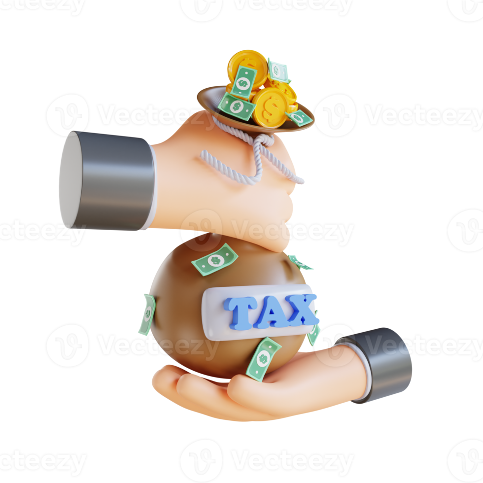 3D illustration hand giving tax bag png