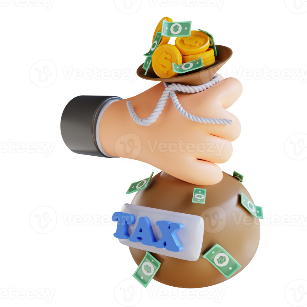 3D illustration hand holding money bag and tax png