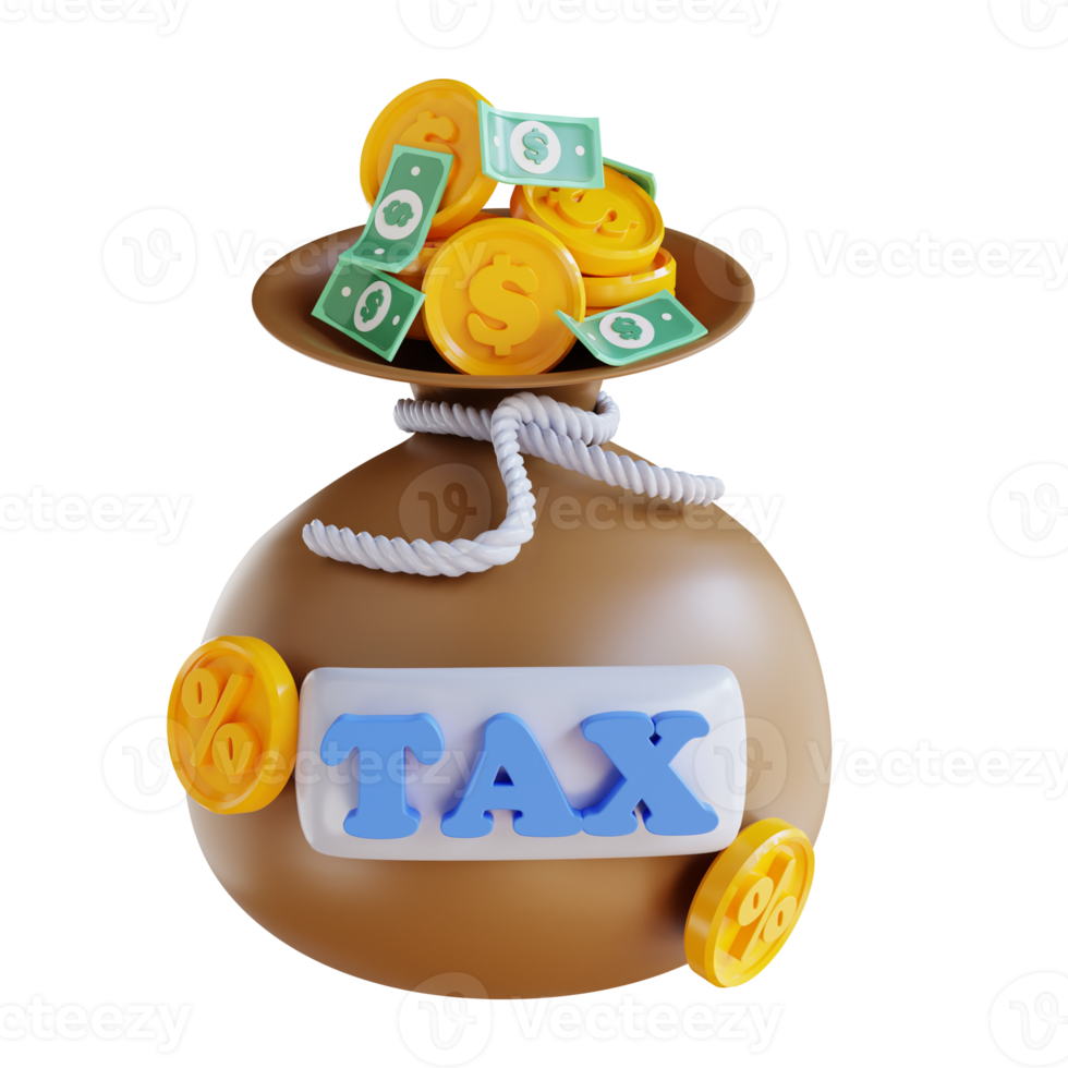 3D illustration money bag and tax png