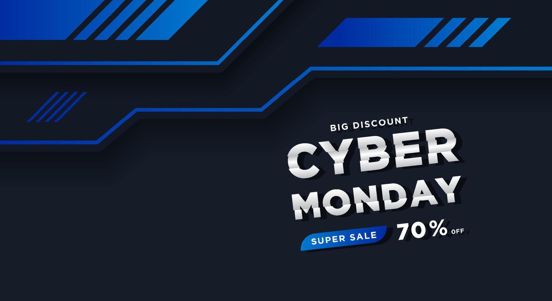 Cyber Monday promo banner with 3d background. vector