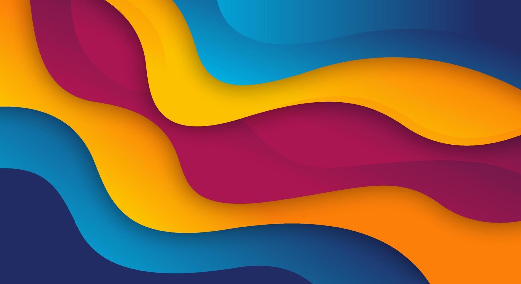 Dynamic textured geometric element. Purple, orange, yellow and blue fluid color background. vector