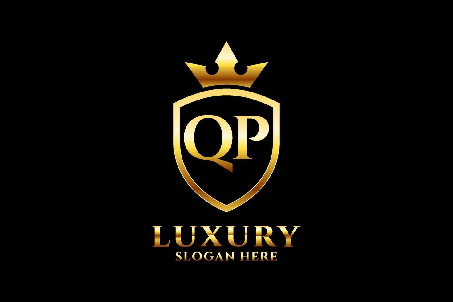 initial QP elegant luxury monogram logo or badge template with scrolls and royal crown - perfect for luxurious branding projects vector