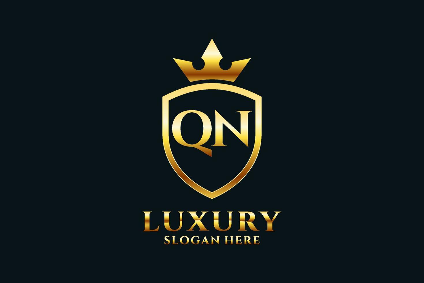 initial QN elegant luxury monogram logo or badge template with scrolls and royal crown - perfect for luxurious branding projects vector