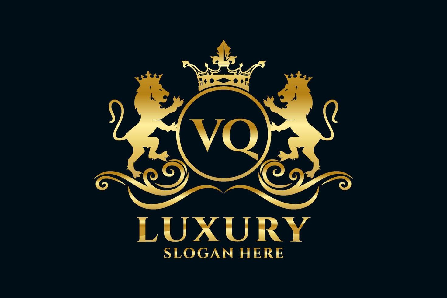 Initial VQ Letter Lion Royal Luxury Logo template in vector art for luxurious branding projects and other vector illustration.