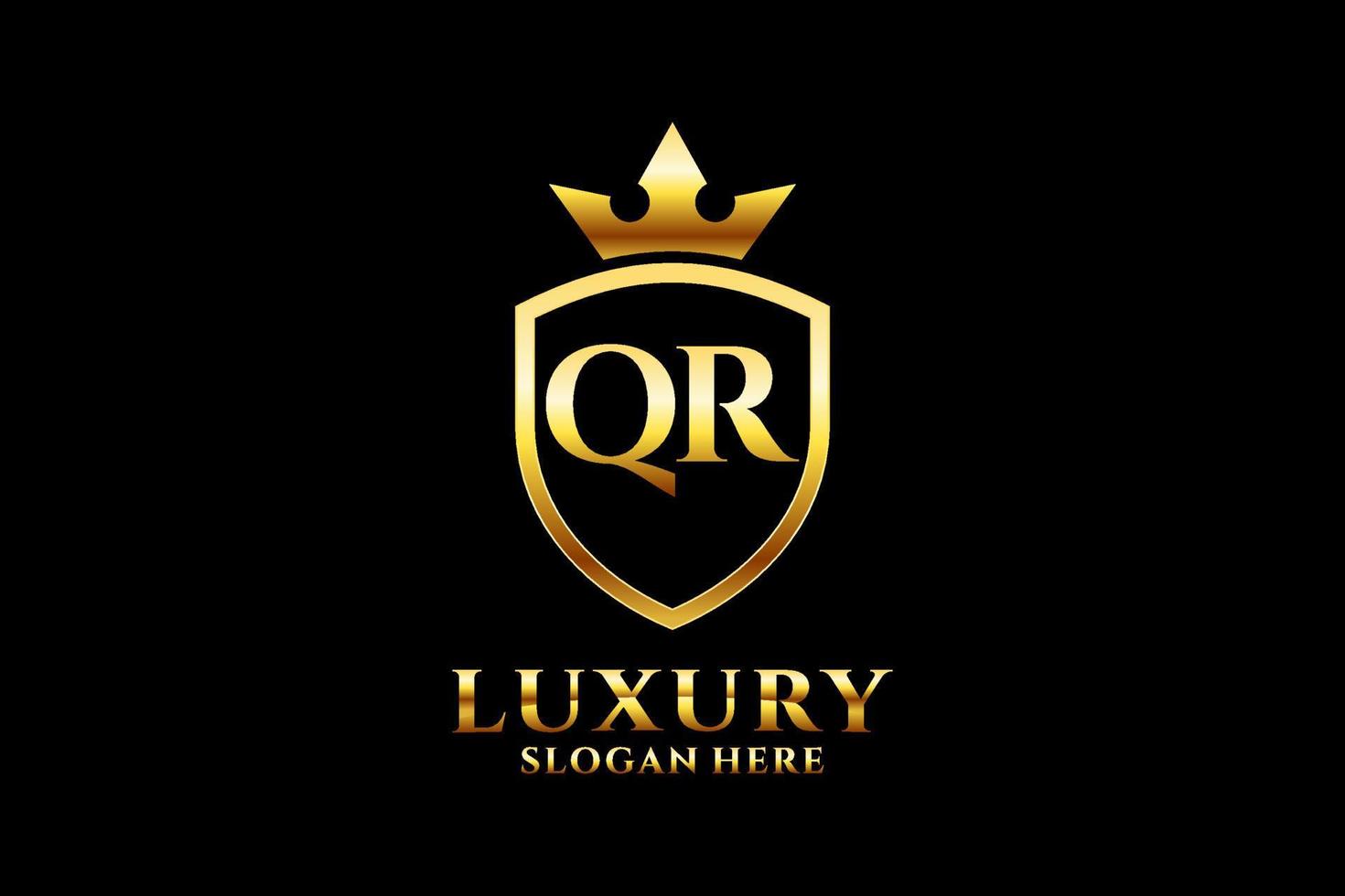 initial QR elegant luxury monogram logo or badge template with scrolls and royal crown - perfect for luxurious branding projects vector