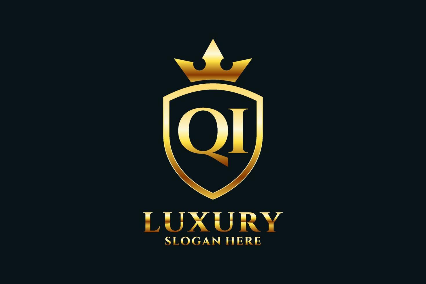 initial QI elegant luxury monogram logo or badge template with scrolls and royal crown - perfect for luxurious branding projects vector