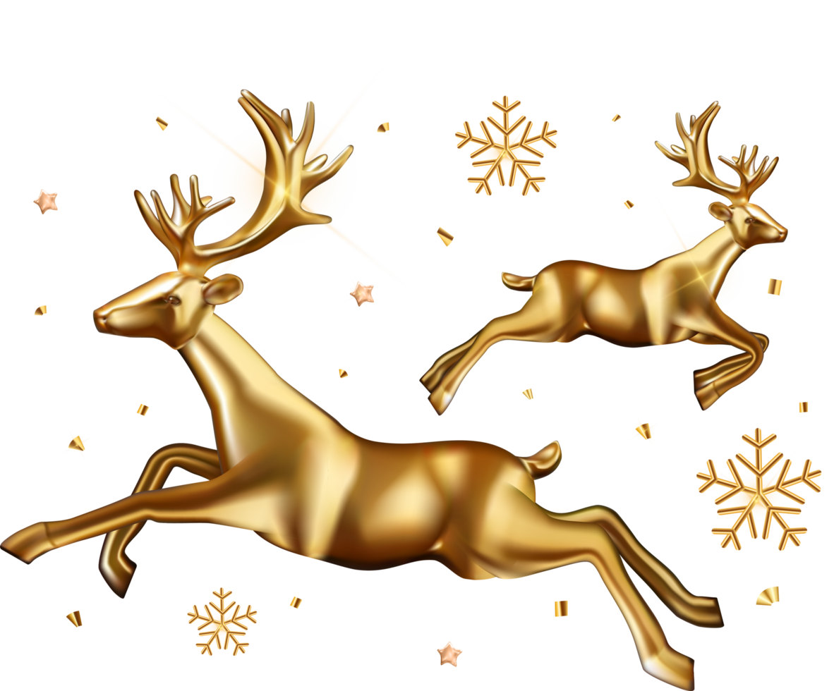 cerf doré avec décoration de noël flocon de neige png