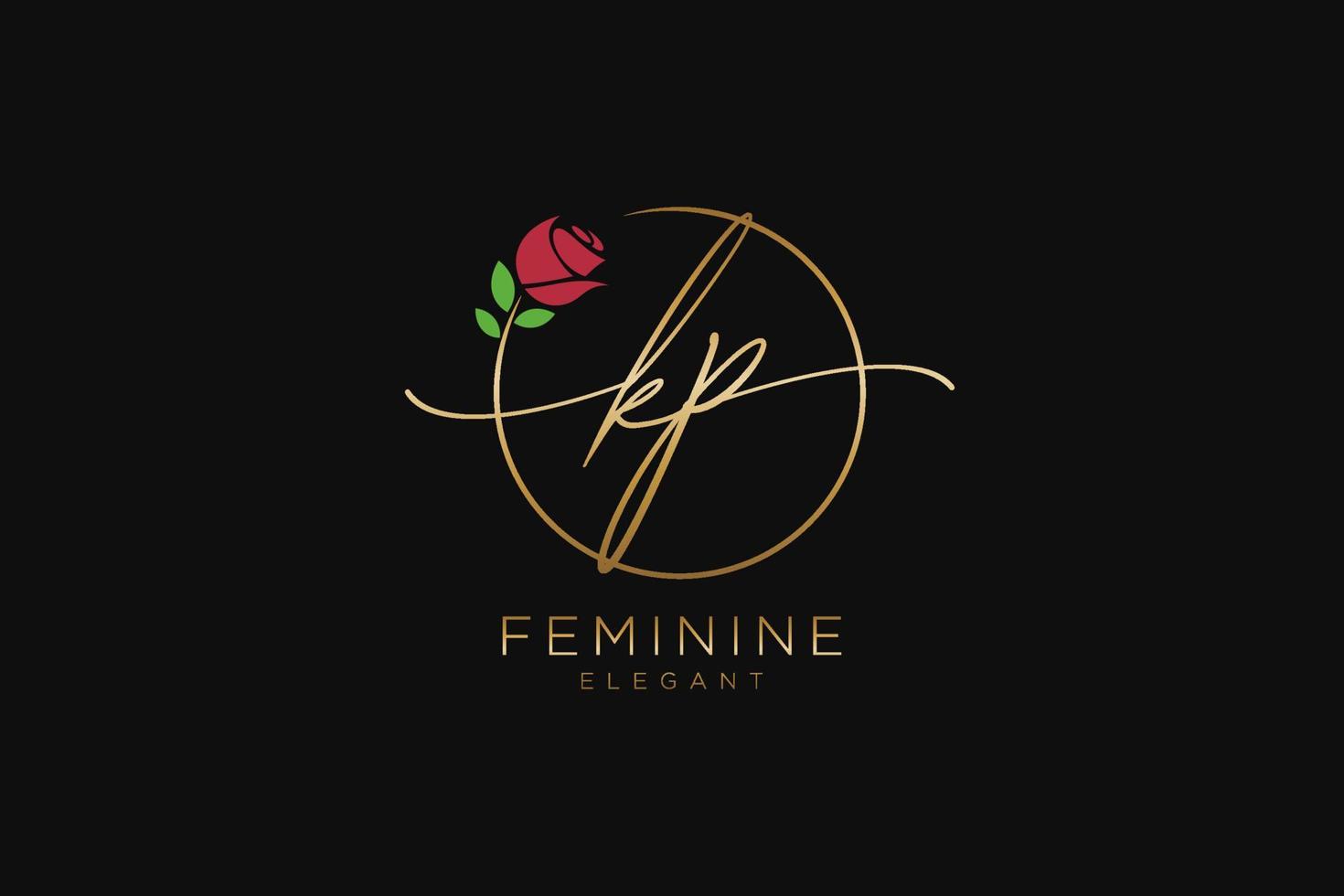 initial KP Feminine logo beauty monogram and elegant logo design, handwriting logo of initial signature, wedding, fashion, floral and botanical with creative template. vector