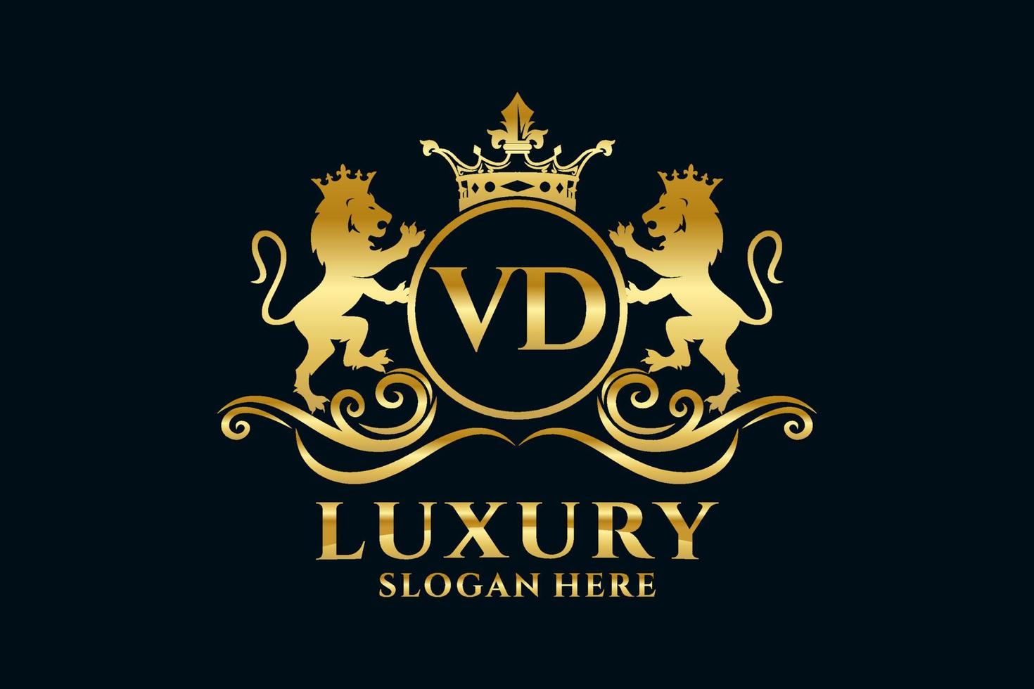 plantilla de logotipo de lujo real de león de letra vd inicial en arte vectorial para proyectos de marca de lujo y otras ilustraciones vectoriales. vector