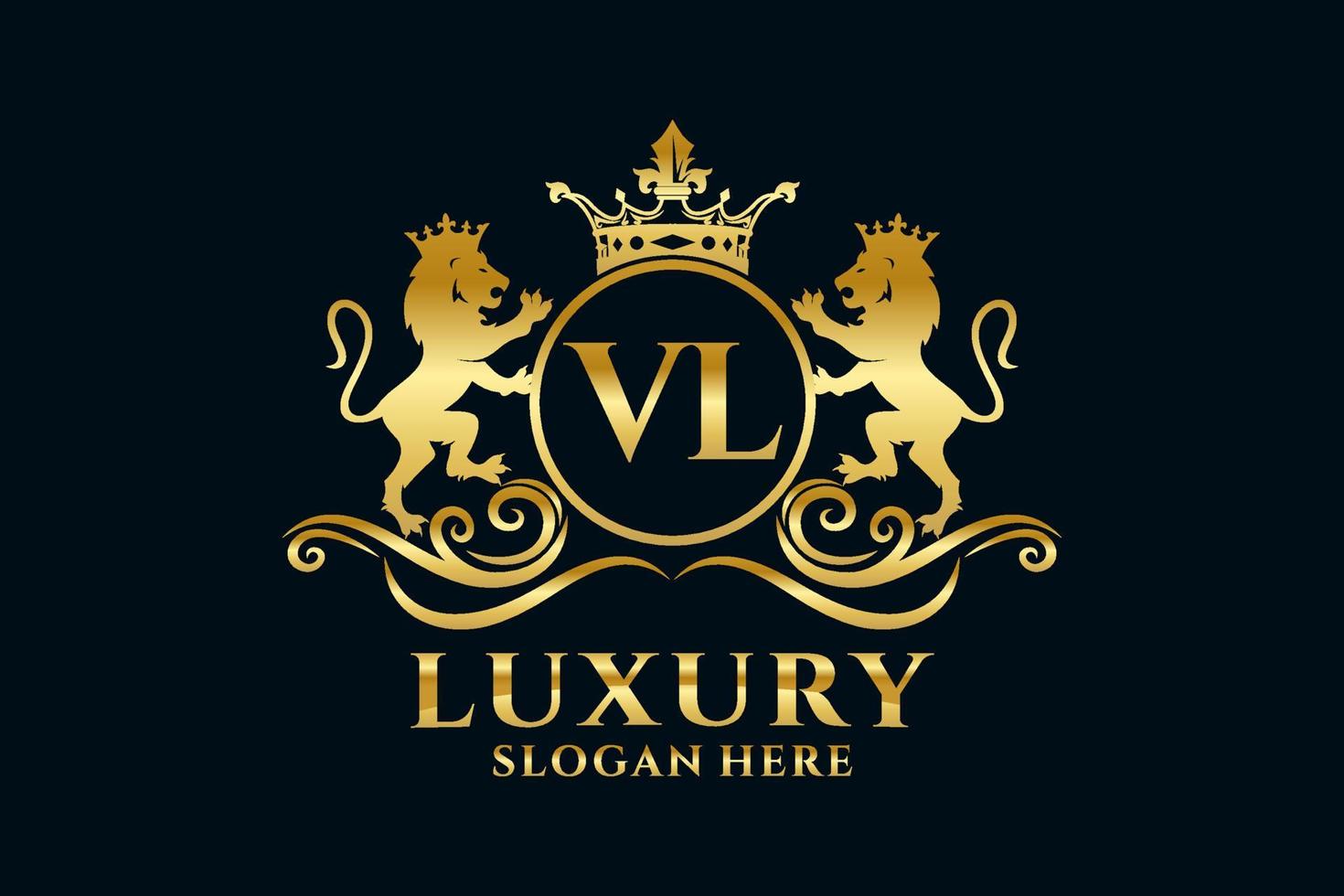 Initial VL Letter Lion Royal Luxury Logo template in vector art for luxurious branding projects and other vector illustration.