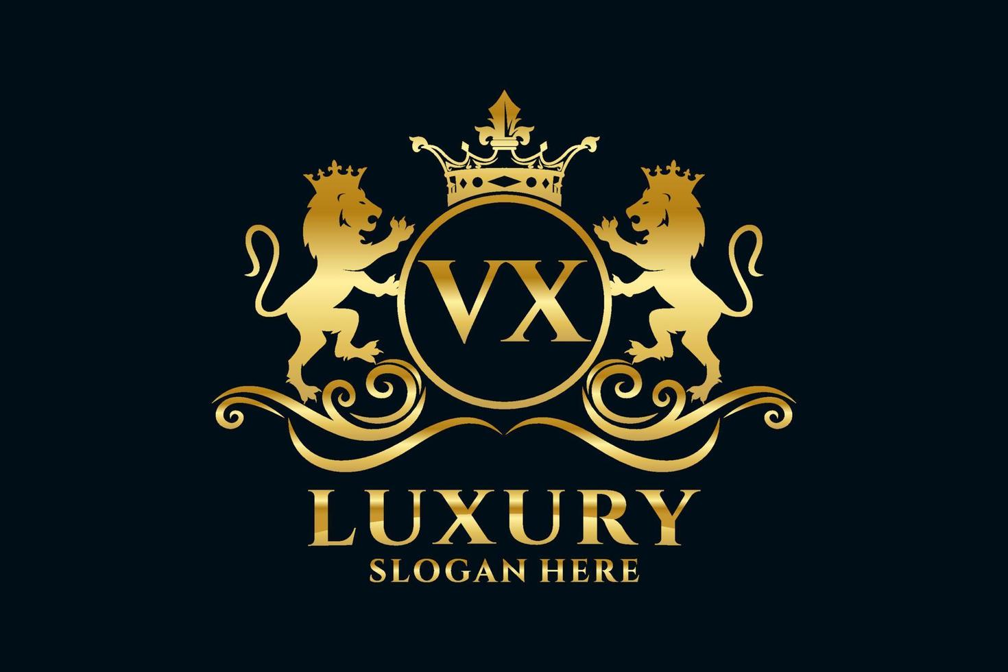 Initial VX Letter Lion Royal Luxury Logo template in vector art for luxurious branding projects and other vector illustration.