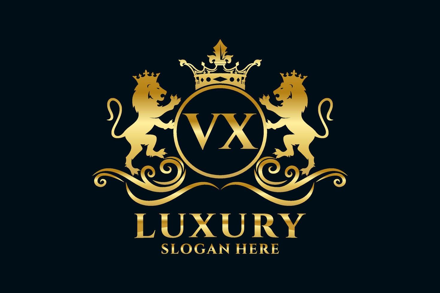 Initial VX Letter Lion Royal Luxury Logo template in vector art for luxurious branding projects and other vector illustration.