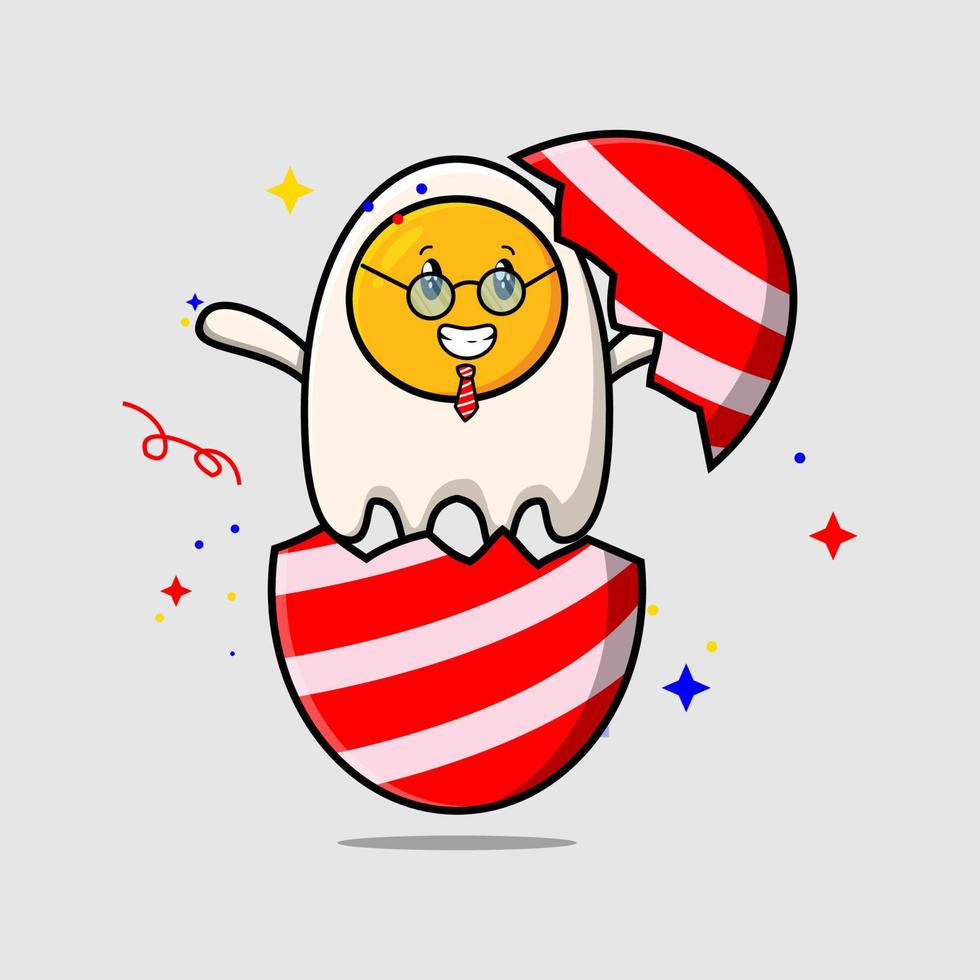 Cute cartoon fried eggs coming out from easter vector