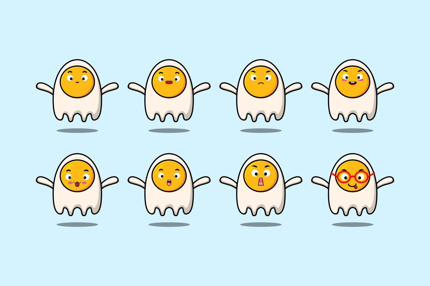 Set kawaii fried eggs cartoon with expressions vector