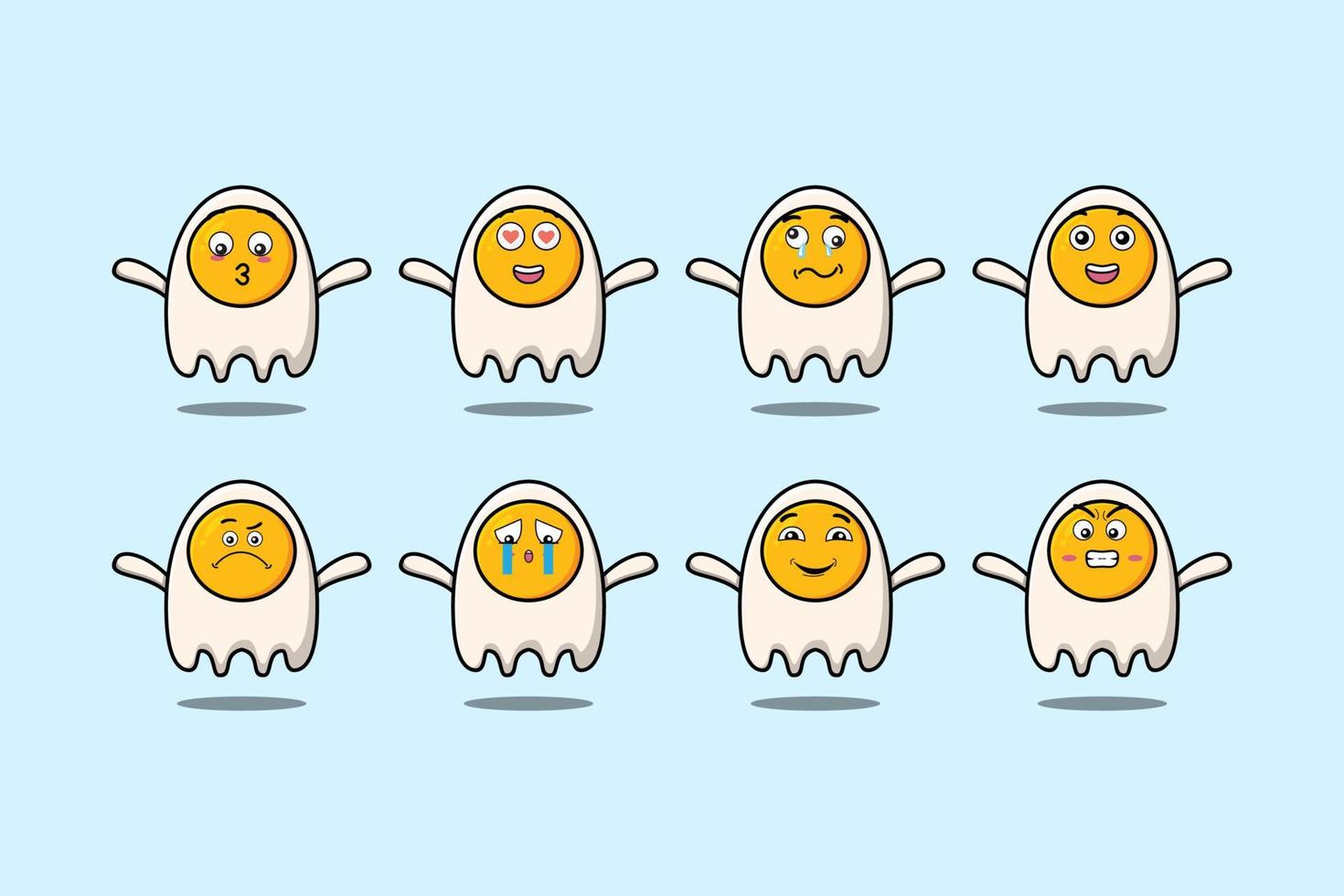 Set kawaii fried eggs cartoon with expressions vector