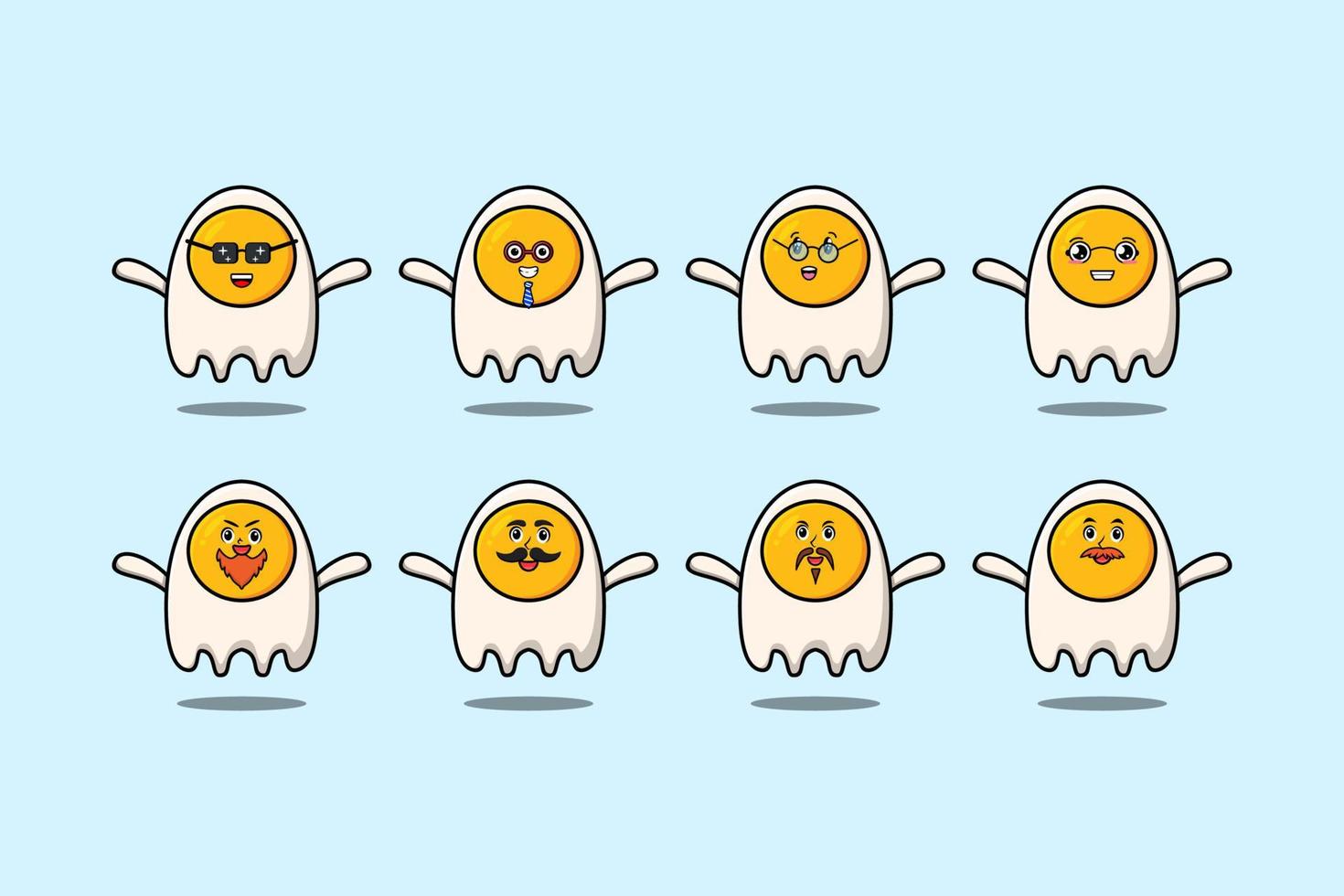 Set kawaii fried eggs cartoon with expressions vector