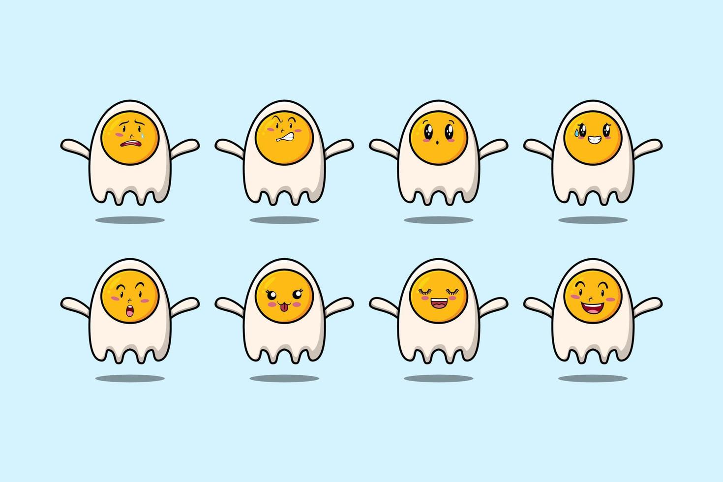 Set kawaii fried eggs cartoon with expressions vector