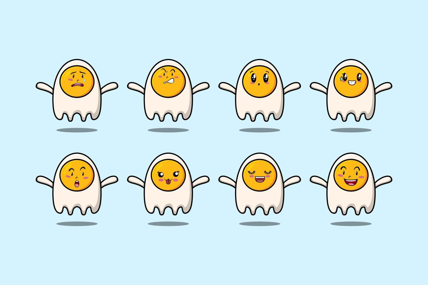 Set kawaii fried eggs cartoon with expressions vector