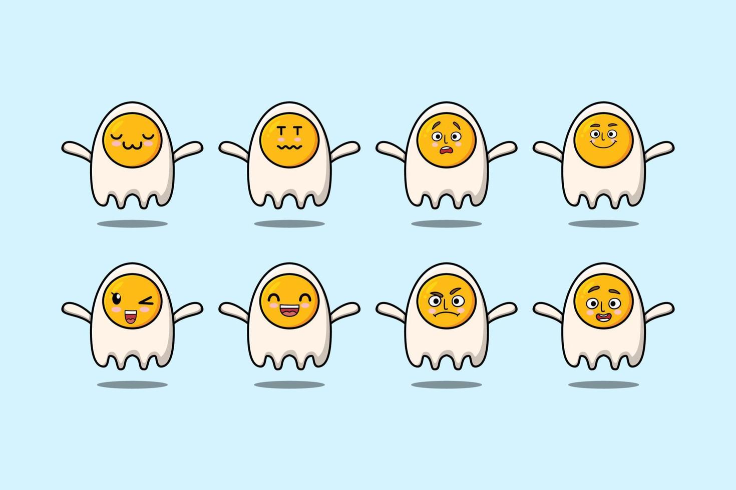 Set kawaii fried eggs cartoon with expressions vector