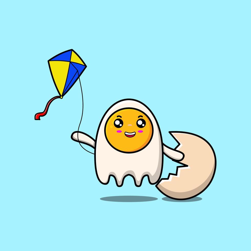 Cute cartoon fried eggs playing kite flaying vector