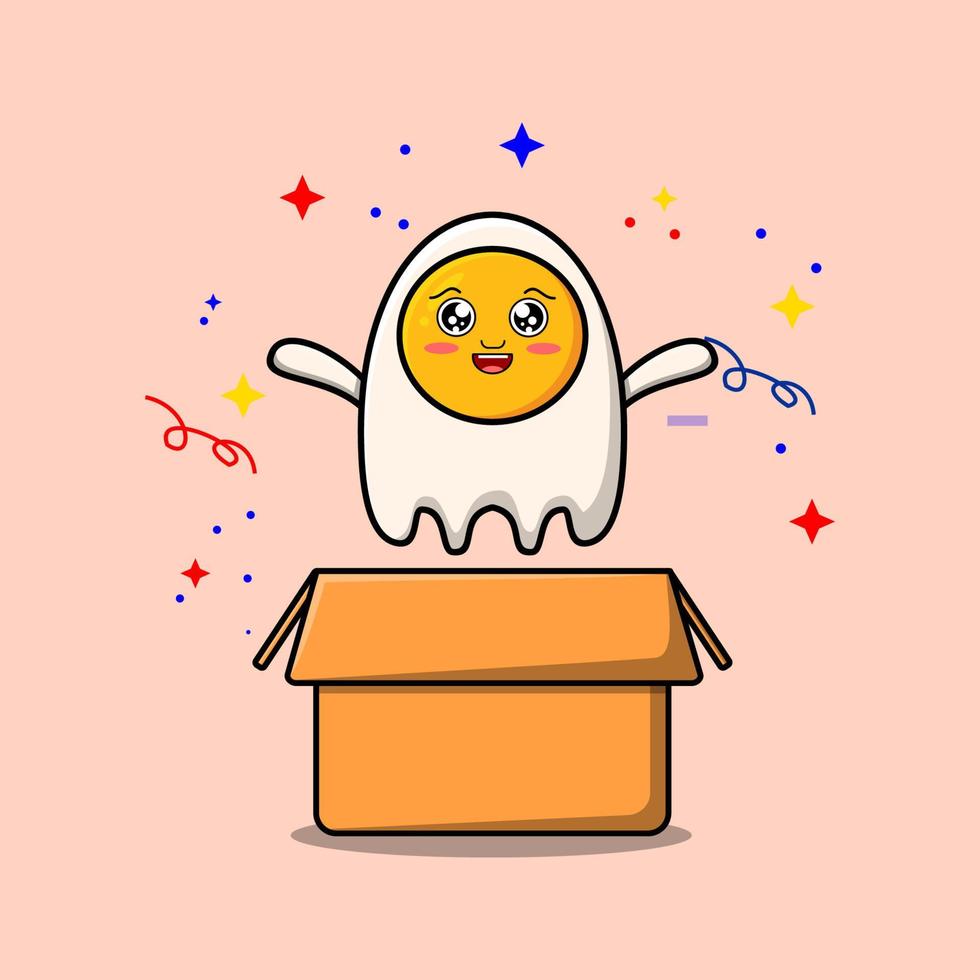 Cute cartoon fried eggs coming out from box vector