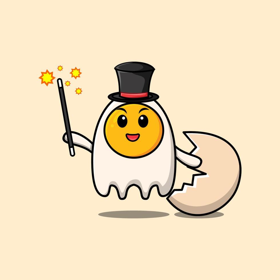 Cute cartoon fried eggs magician character vector