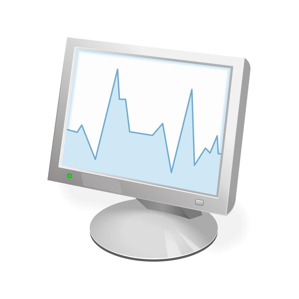 Volumetric monitor icon for personal computer or system unit with chart vector