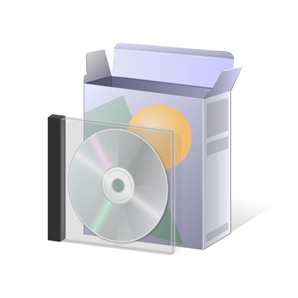 icono de desembalaje de archivos icono de disco compacto y caja de cartón vector