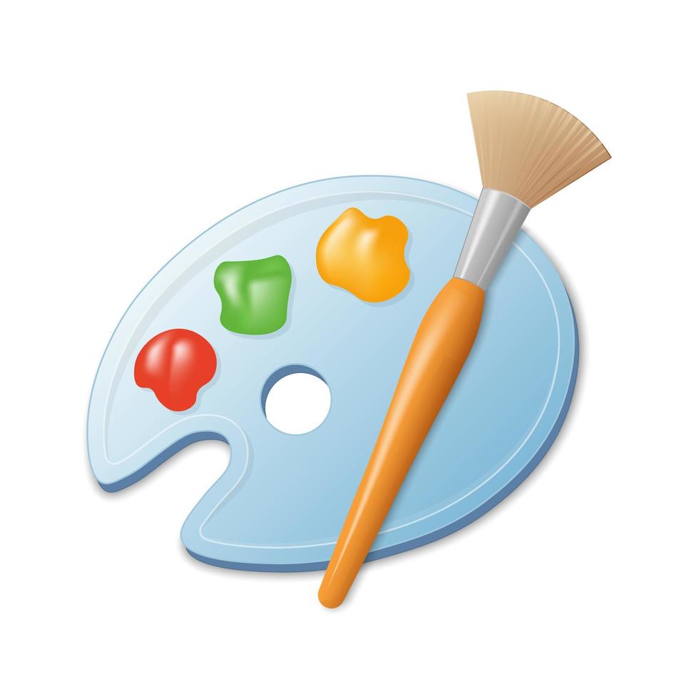 Palette of paints and paintbrush Icon isolated on white background vector