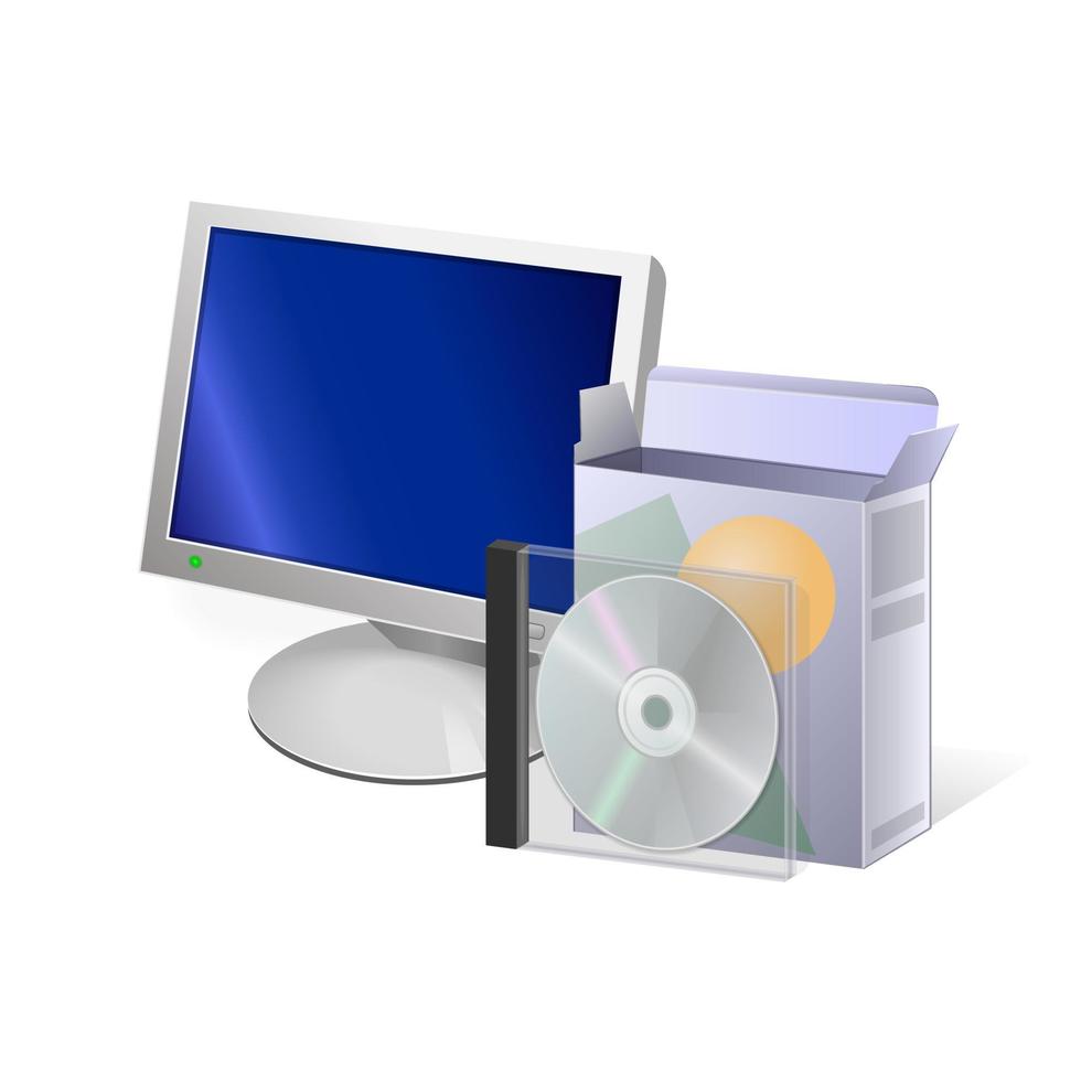 desempaquetar archivos icono disco compacto computadora y caja de cartón vector