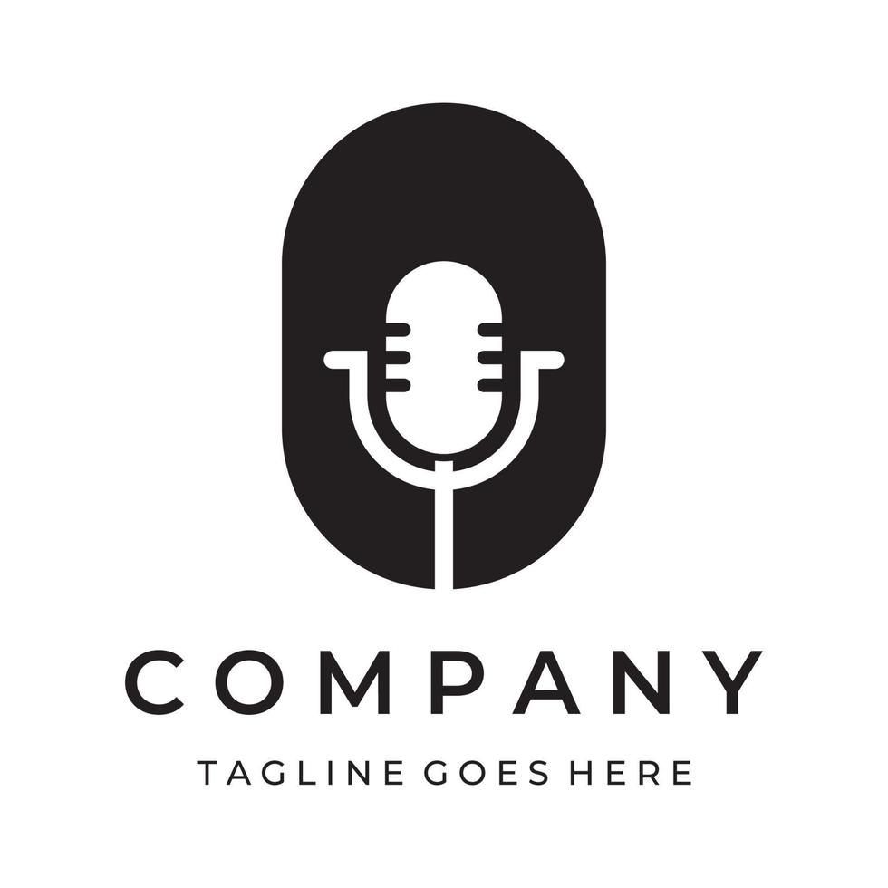 Podcast logo template vector design with modern trendy microphone audio. Podcasts for studio, interview, multimedia and web.