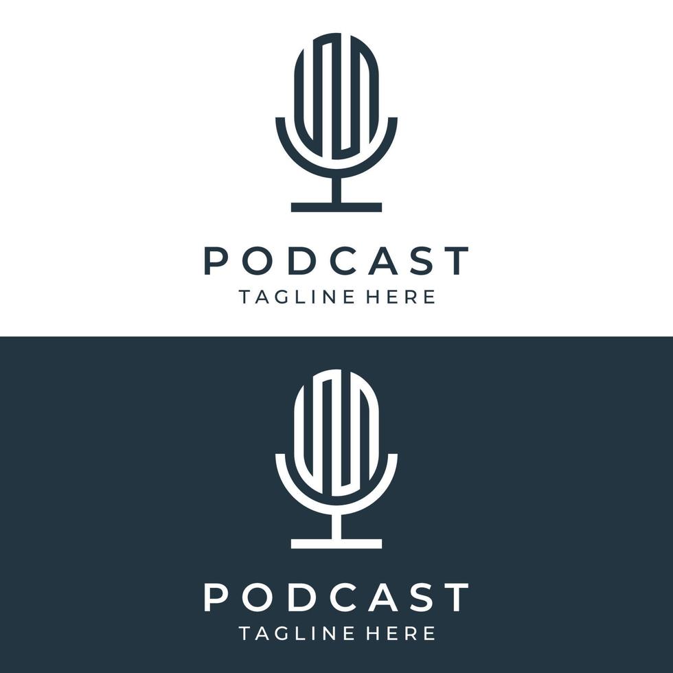 Podcast logo template vector design with modern trendy microphone audio. Podcasts for studio, interview, multimedia and web.