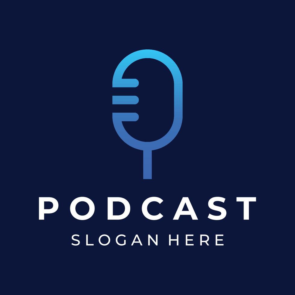Podcast logo template vector design with modern trendy microphone audio. Podcasts for studio, interview, multimedia and web.