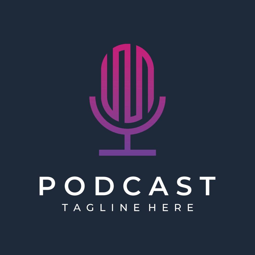 Podcast logo template vector design with modern trendy microphone audio. Podcasts for studio, interview, multimedia and web.