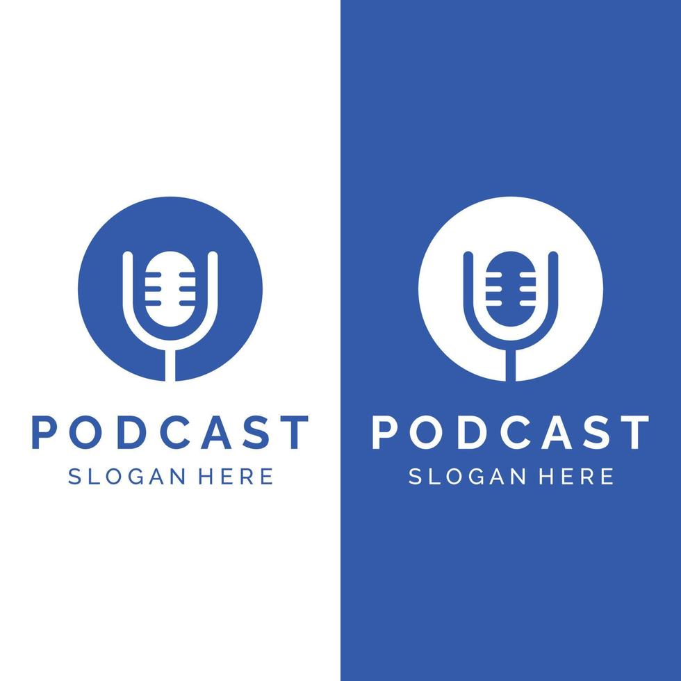 Podcast logo template vector design with modern trendy microphone audio. Podcasts for studio, interview, multimedia and web.