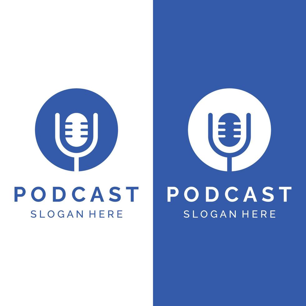 diseño de vector de plantilla de logotipo de podcast con audio de micrófono moderno y moderno. podcasts para estudio, entrevista, multimedia y web.