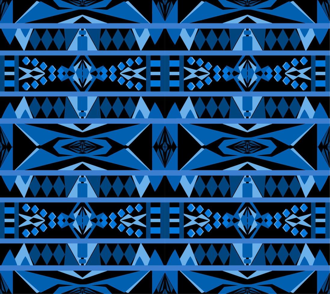 Geometric Seamless Pattern, Blue Background, Ikat, Boho, Aztec, Folk, Motif, Gypsy, Arabic, Indian Style, Fabric Pattern, Batak, Tribal pattern, Ethnic Textile, Modern Cloth Pattern Design, Wallpaper. vector