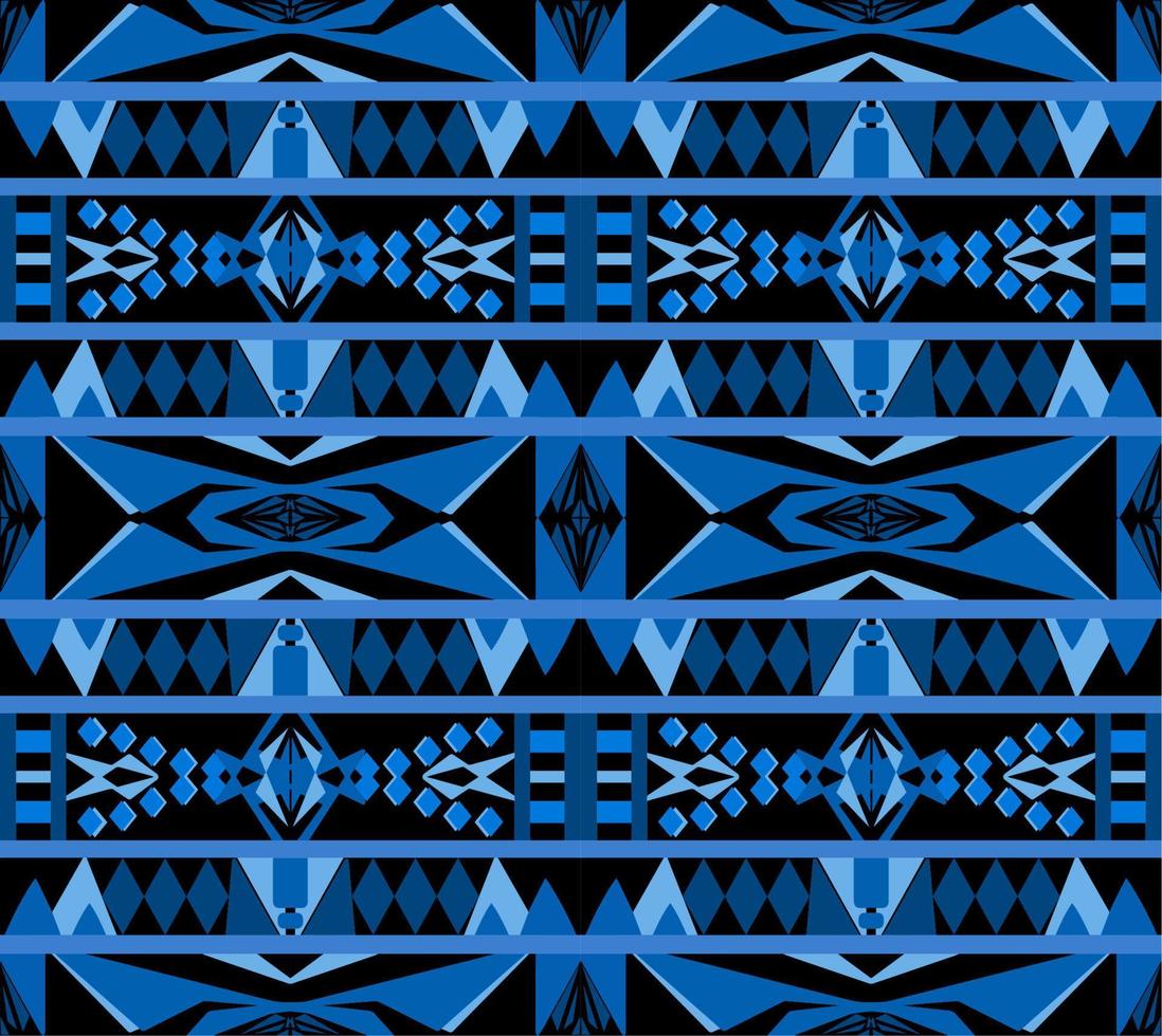 patrón geométrico sin fisuras, fondo azul, ikat, boho, azteca, folk, motivo, gitano, árabe, estilo indio, patrón de tela, batak, patrón tribal, textil étnico, diseño moderno de tela, papel pintado. vector