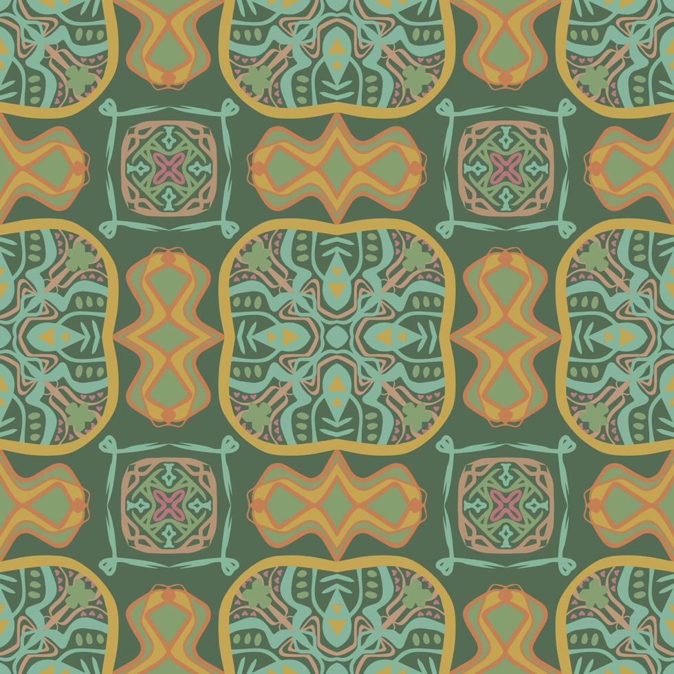 Elegant Green Geometric Seamless Pattern with Tribal Shape. Pattern designed in Ikat, Aztec, Moroccan, Thai, Luxury Arabic Style. Ideal for Fabric Garment, Ceramics, Wallpaper. Vector Illustration.