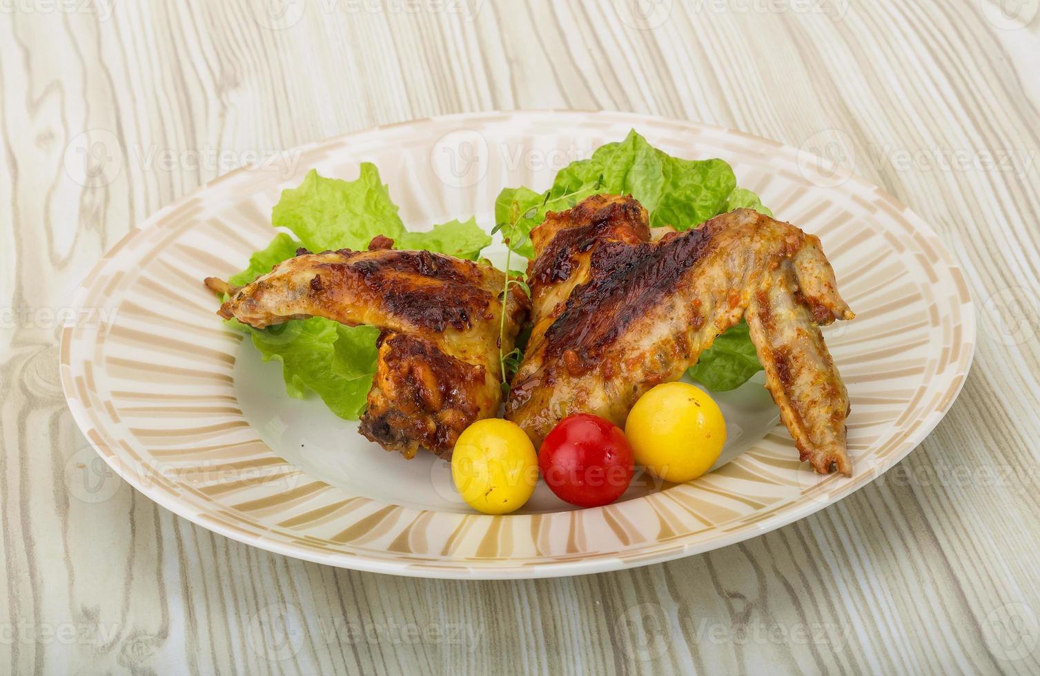 Chicken wings on the plate and wooden background 11722657 Stock Photo