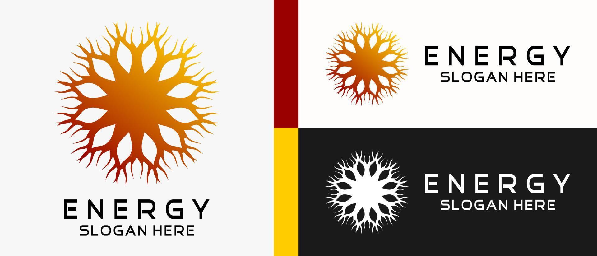 energy logo design template with creative abstract concept in sun rays shape rotating art elements. premium vector logo illustration