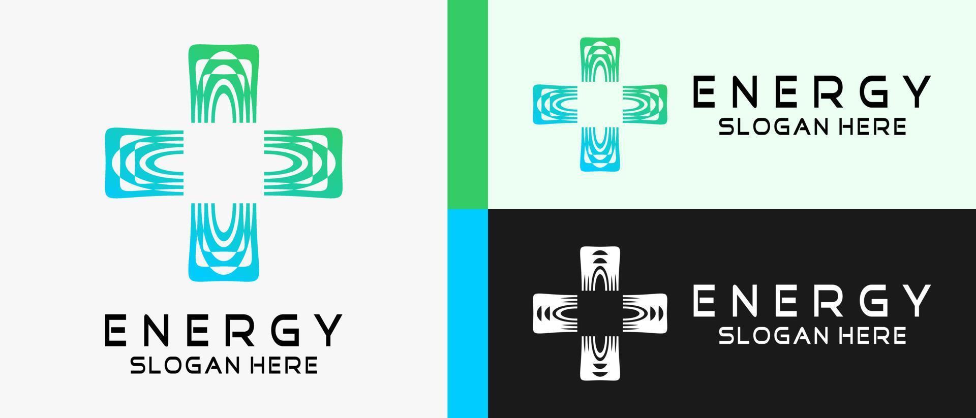 plantilla de diseño de logotipo de energía con concepto de elemento abstracto creativo en forma de cruz o signo más. ilustración de logotipo de vector premium