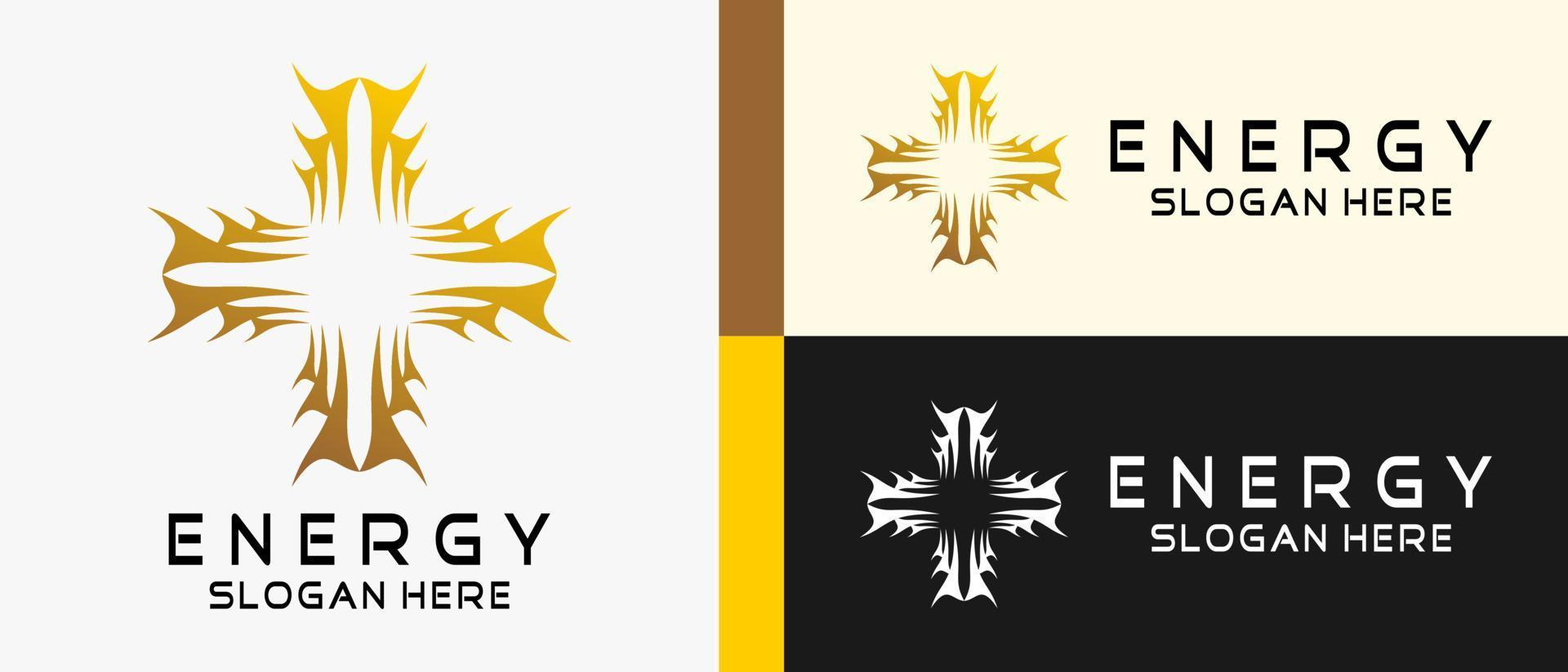 energy logo design template with cool creative abstract concept plus or cross sign shape. premium vector logo illustration