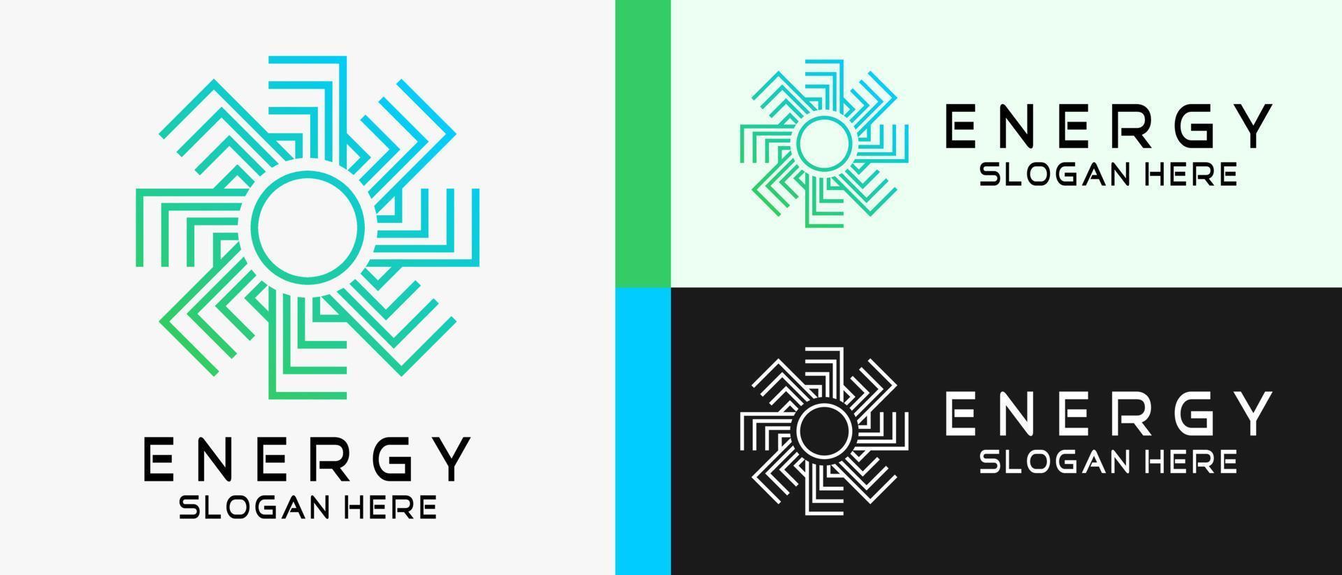 energy logo design template with rotating line art element concept. premium vector logo illustration
