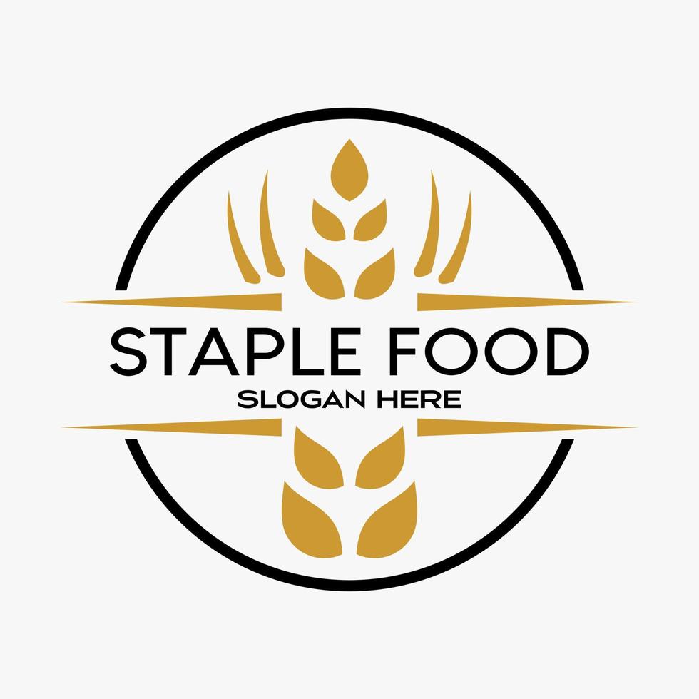 wheat or rice logo design template in circle in simple retro style. premium vector logo illustration