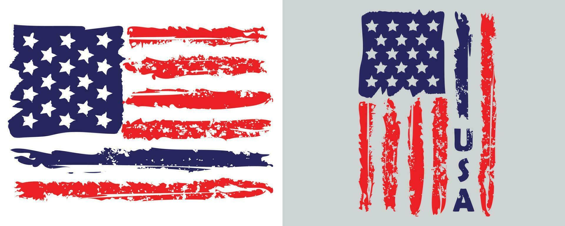 USA colorful distressed grunge texture flag design vector set