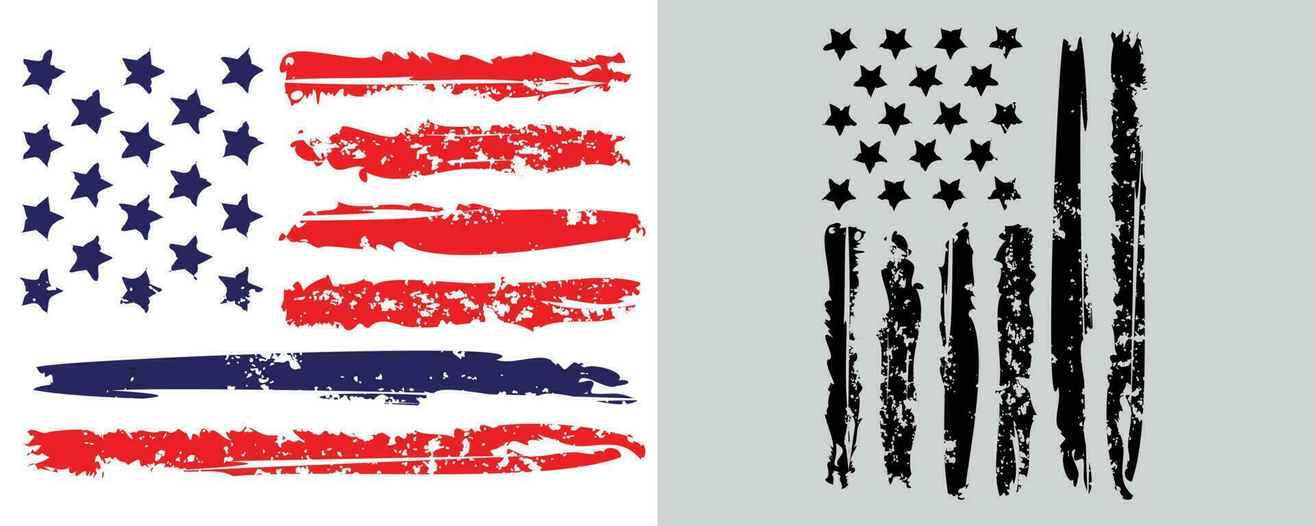 New black and colorful USA faded grunge texture flag design vector set