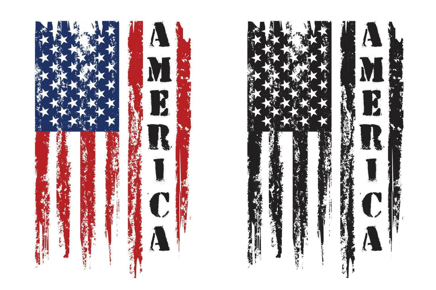 New American grunge texture black and colorful flag design vector set