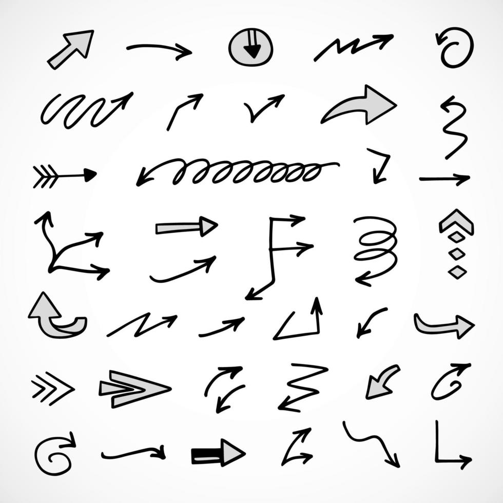 Vector set of hand drawn arrows, elements for presentation