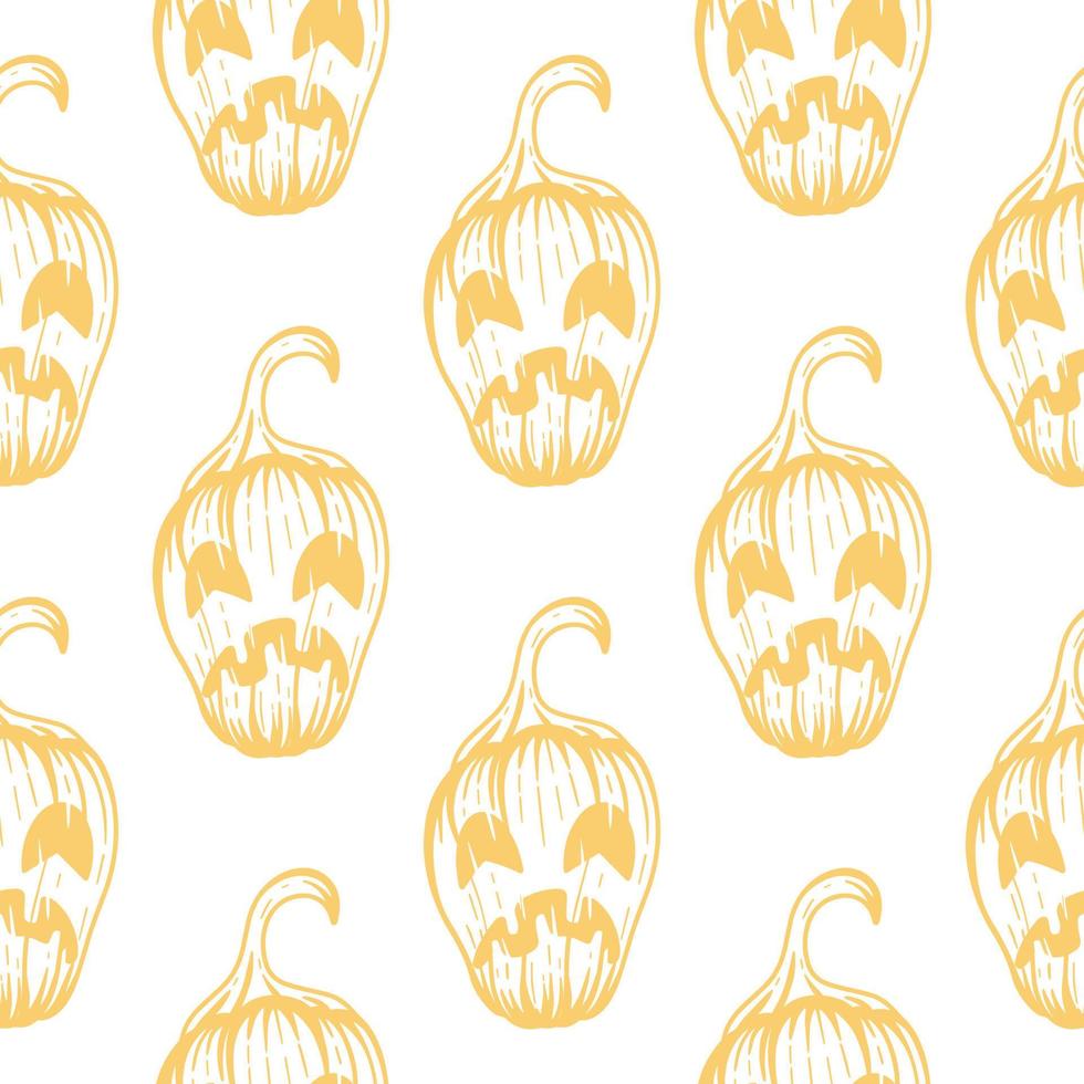 Engraved pumpkin heads on white background vector